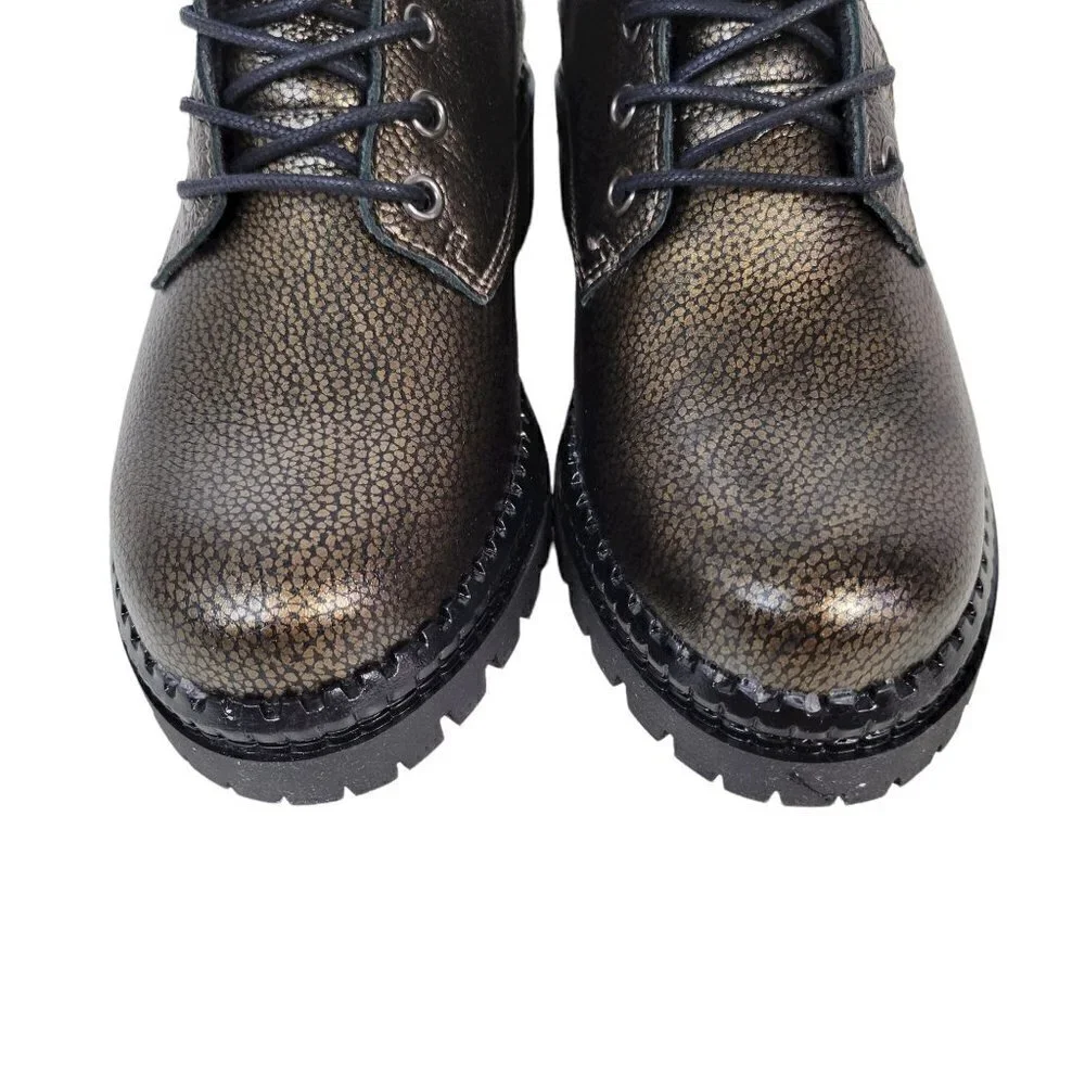 Metallic Leather Combat Boots Black  Women Size EU 36 US 6